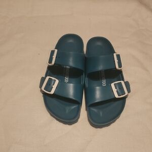 Birkenstock Teal Sandals with White Buckles